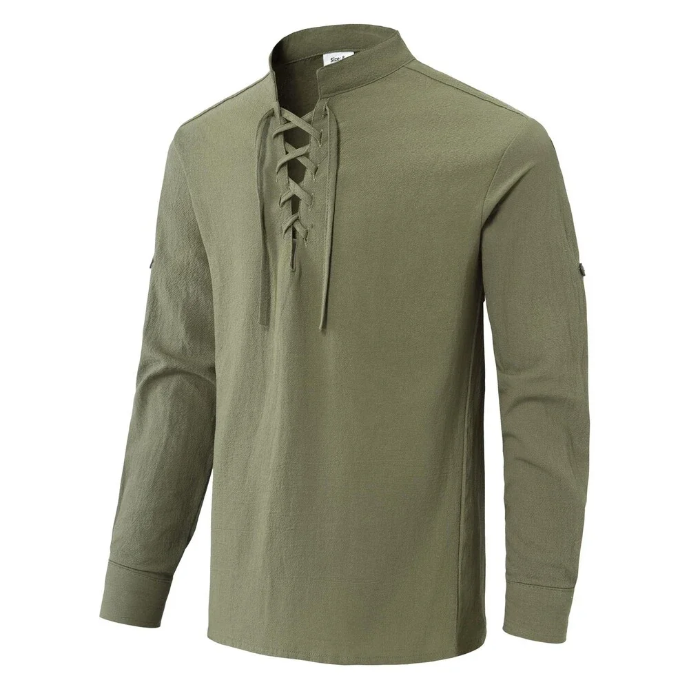Lainvenor Boys' Green Long Sleeve Cotton Lace Up Shirts Renaissance 11-12 Y